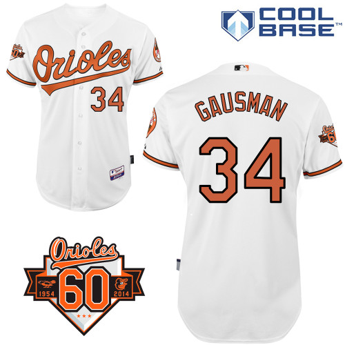 Kevin Gausman #34 MLB Jersey-Baltimore Orioles Men's Authentic Home White Cool Base/Commemorative 60th Anniversary Patch Baseball Jersey
